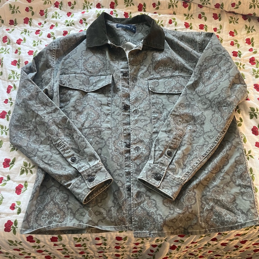 Men's Patterned Jacket with Corduroy Collar